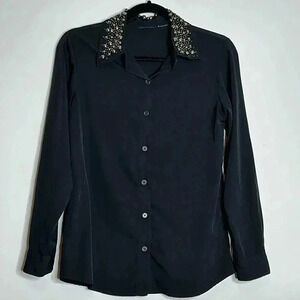 Black Button Up With Studded Collar